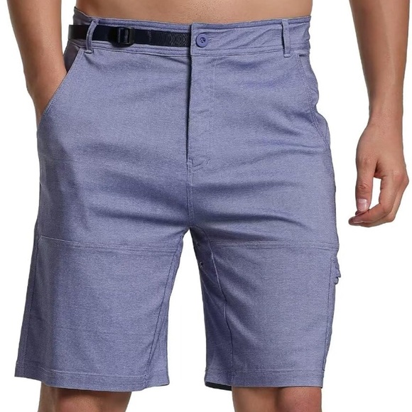 R RAMBLER 1985 Mens Fashion Belted Stretch Shorts Flat Front Work Shorts Stretch - Picture 1 of 7